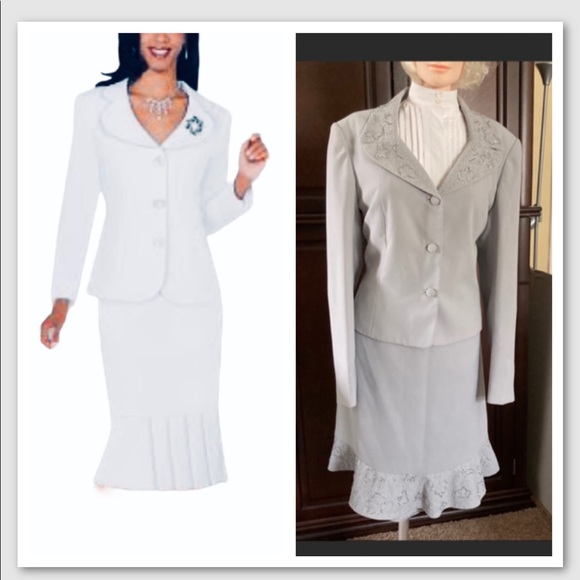 Vtg Emily Grey 2-pc Embroidered Beaded Plus Size16 - Picture 1 of 16